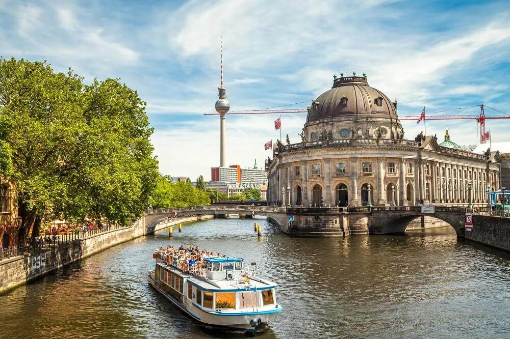 Berlin Museum Island River Boat Television Tower Image