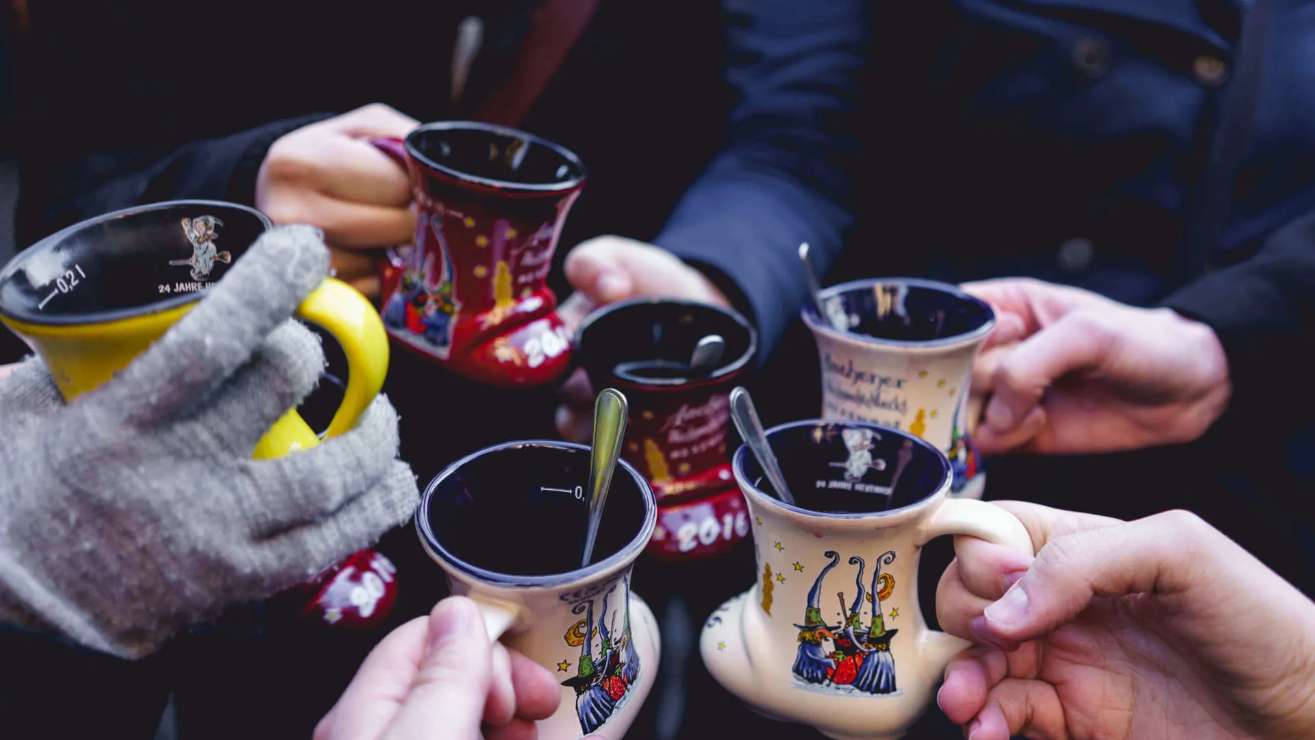 Christmas Markets Holding Cups Drinks Image